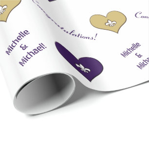 Personlig Fleur de Lis Heart Lila Guld Presentpapper