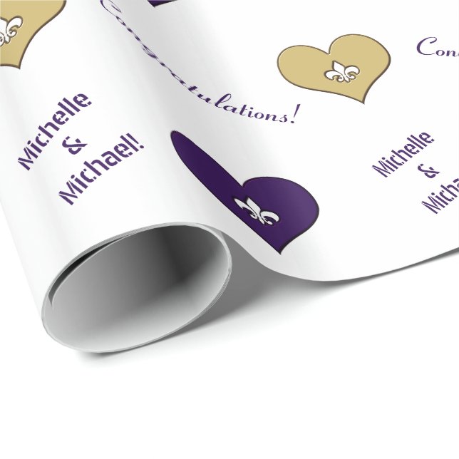 Personlig Fleur de Lis Heart Lila Guld Presentpapper (Rullad Hörn)