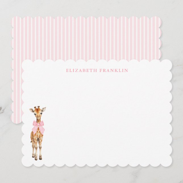 Personlig flicka baby shower notis rosa giraff  tack kort (Fram/baksida)