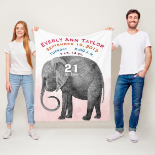 Personlig Flicka Birth Record Stats Elephant Fleecefilt