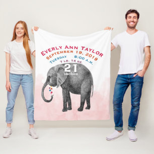 Personlig Flicka Birth Record Stats Elephant Fleecefilt