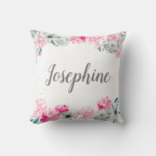 Personlig flicka Boho Watercolor-blommor Kudde