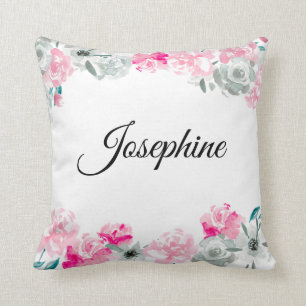 Personlig flicka  Boho WaterFärblommor Kudde