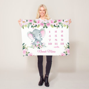 Personlig Flicka Elephant Milestone Namn Fleecefilt