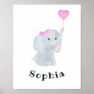 Personlig Flicka Elephant Nursery Wall Art Poster