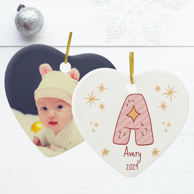 Personlig Flicka Första julhjärtan Julgransprydnad Keramik (Personalized Baby Girl's First Christmas Heart Ceramic Ornament)