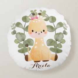 Personlig, Flicka Giraffe Round Dekorativ kudde