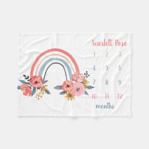 Personlig Flicka Milstolpe Blommigt Regnbåge Fleecefilt