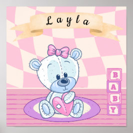 Personlig Flicka Nalle Nursery Poster