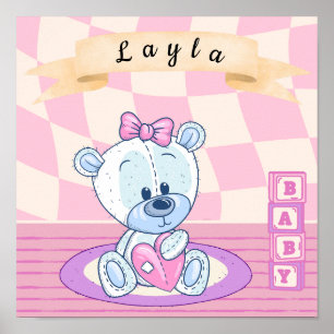 Personlig Flicka Nalle Nursery Poster