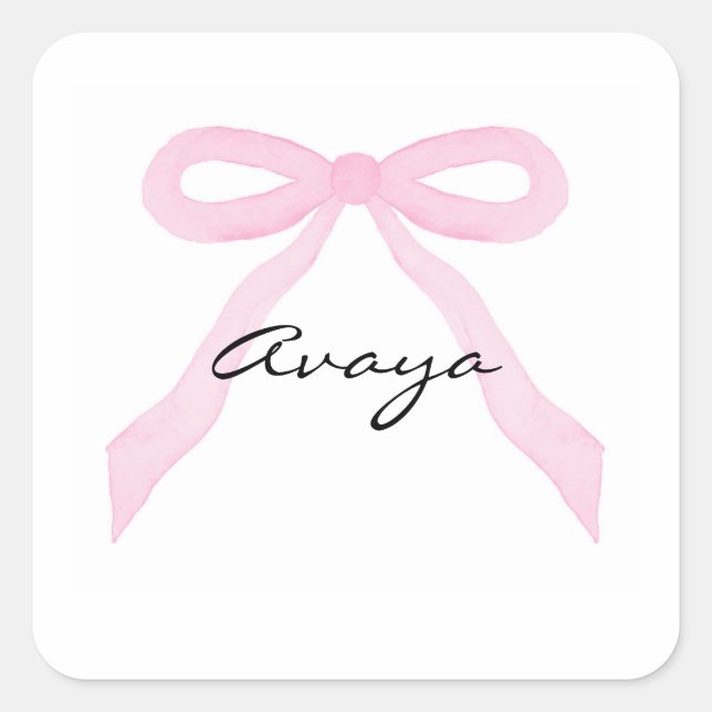 Personlig Flicka Rosa Bow Fyrkantigt Klistermärke (Framsida)