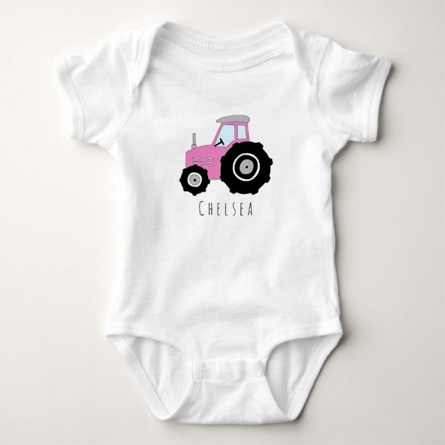 Personlig Flicka Rosa Farm Tractor med Namn T-shirt (Framsida)