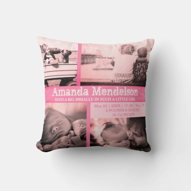 Personlig flicka rosa, födelsestat Cushion Kudde (Framsida)