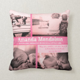 Personlig flicka rosa, födelsestat Cushion Kudde