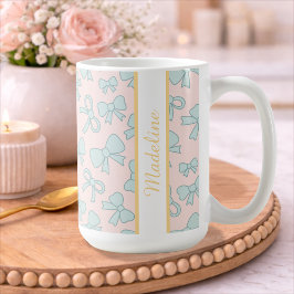 Personlig flicka söt båge namn blå rosa kaffemugg