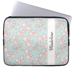 Personlig flicka söt båge namn blå rosa laptop fodral