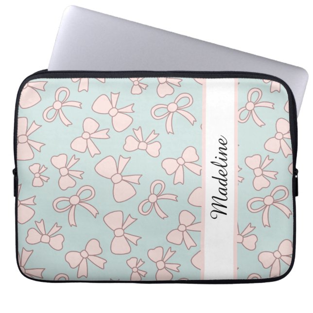 Personlig flicka söt båge namn blå rosa laptop fodral (Framsidan)