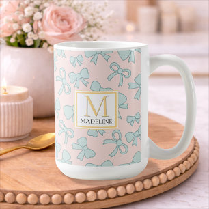 Personlig flicka söt bow namn blå rosa kaffemugg