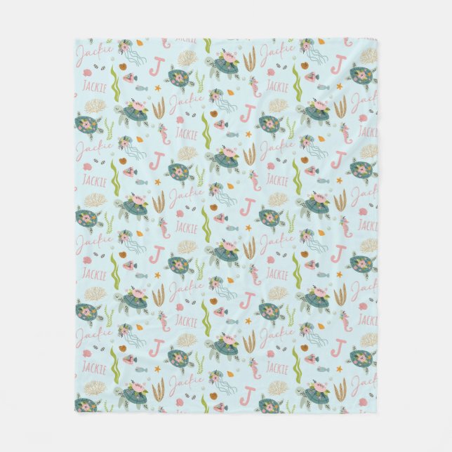 Personlig Flicka Turtle | 50 x 60 Ull Fleecefilt (Framsidan)