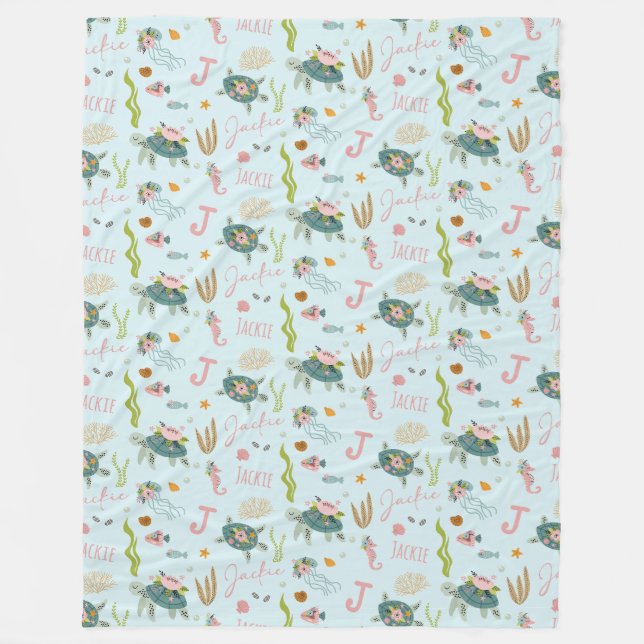 Personlig Flicka Turtle | 60 x 80 Ull Fleecefilt (Framsidan)