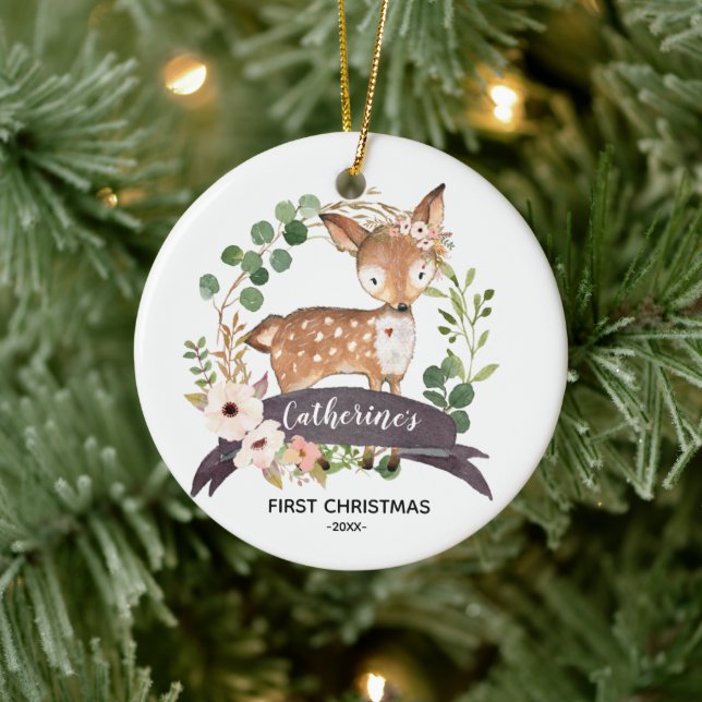 Personlig Flicka Woodland, första jul Julgransprydnad Keramik (Träd)