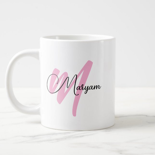 Personlig flickaktig namn & initial | Modern jätte Jumbo Mugg (Vänster)