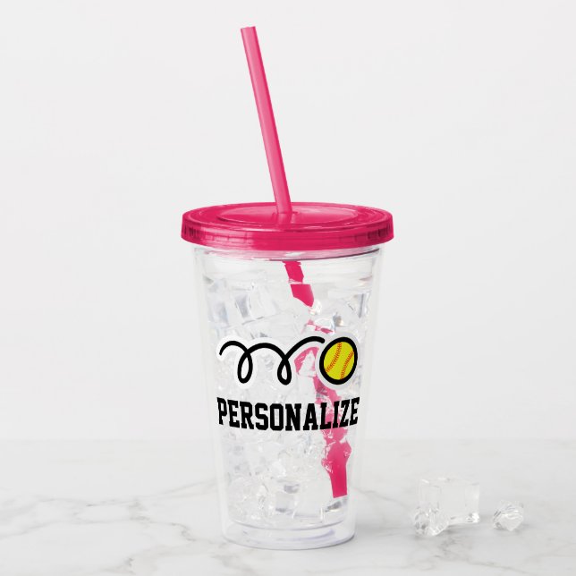 Personlig-flickans softball-akryltumlarglas take away mugg (Framsida Ice)