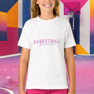 Personlig flickbasket Modern rosa bokstäver T Shirt
