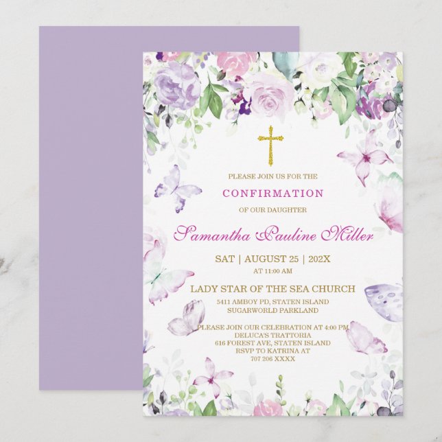 Personlig flickbekräftelse inbjudningar (Fram/baksida)