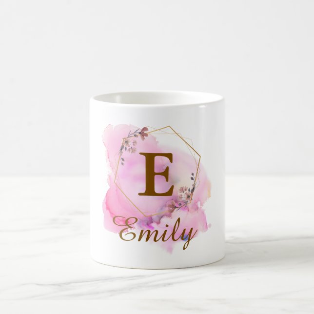 Personlig flickinitial & namnmonogram blommig kaffemugg (Center)