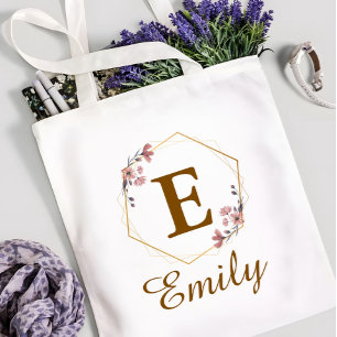 Personlig flickinitial & namnmonogram blommig tygkasse
