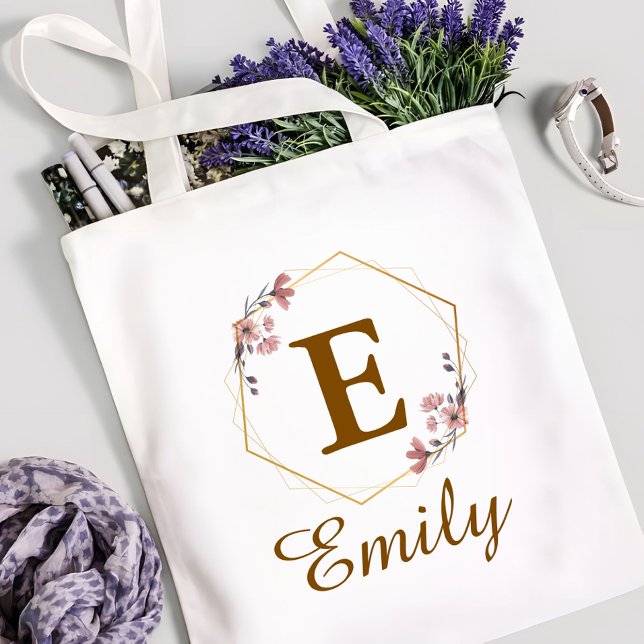 Personlig flickinitial & namnmonogram blommig tygkasse (Skapare uppladdad)