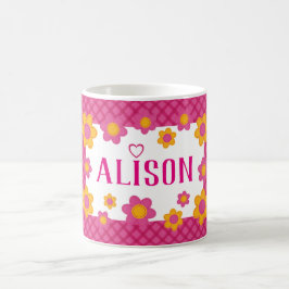 Personlig-flickor namn la rosa gula blommor kaffemugg