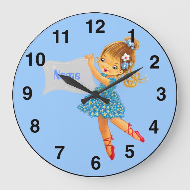 Personlig flickor rum Ballerina Stor Klocka (Framsida)