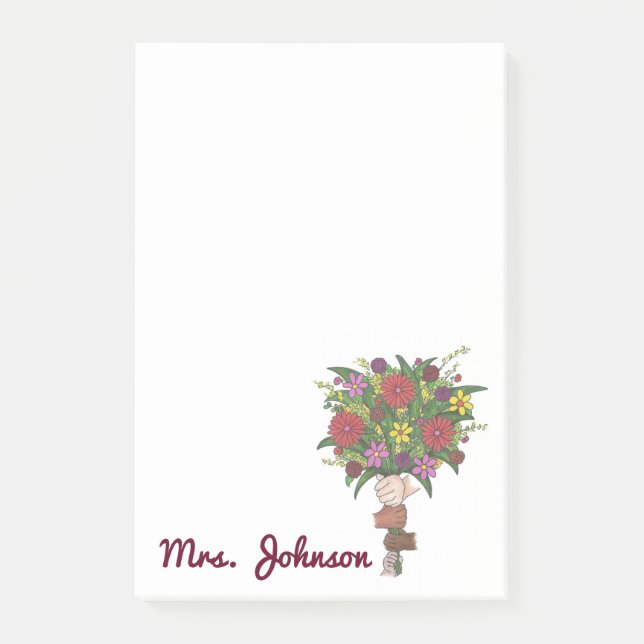 Personlig Flower Bouquet School Teacher Post-it Block (Framsida)