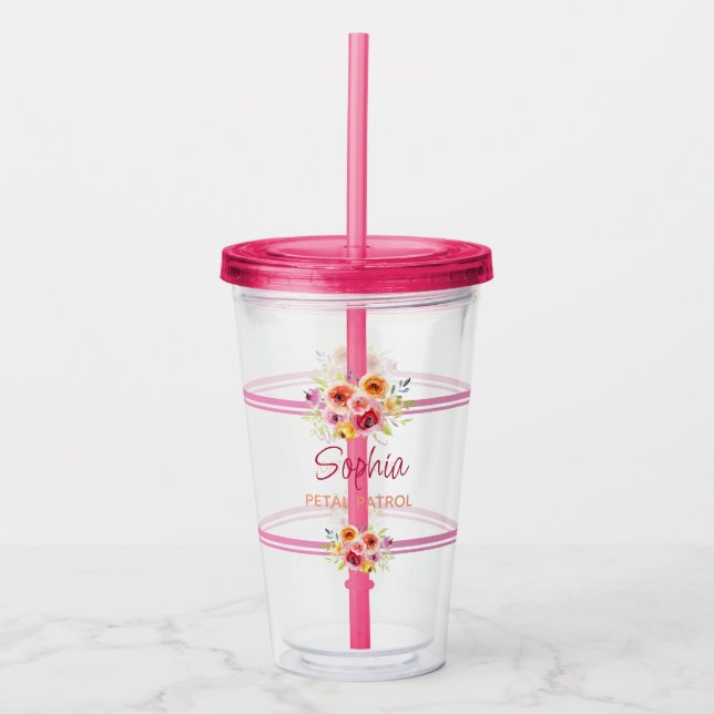 Personlig Flower Girl Bröllop Gift Fuchsia Rosa Take Away Mugg (Framsida)