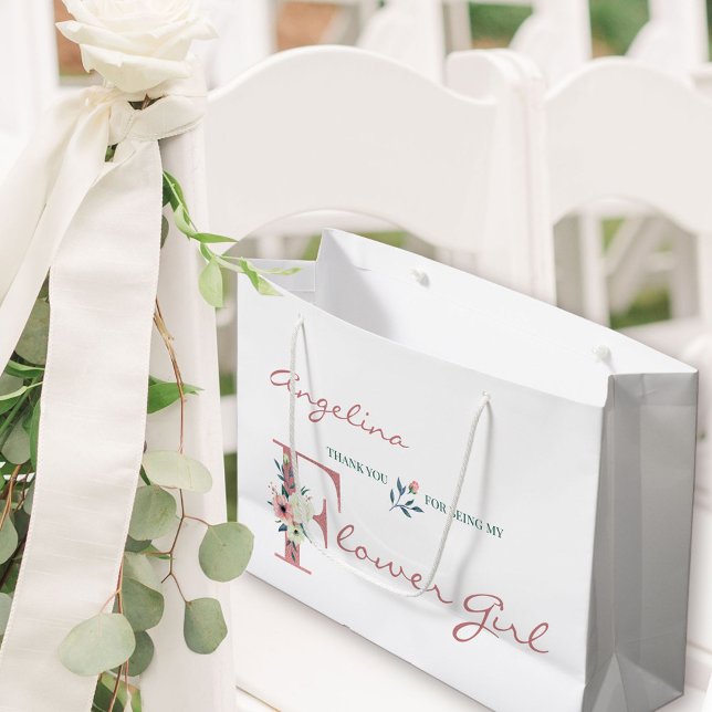 Personlig Flower Girl Elegant Blommigt Tack (Flower Girl Gift Bag with personalized thank you)