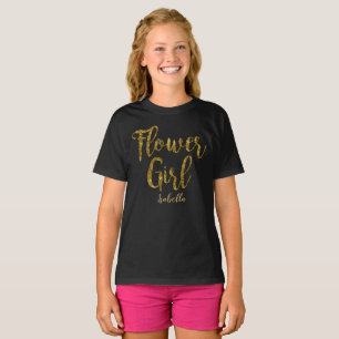 Personlig Flower Girl Tshirt Skriv ut guldfet Tröja