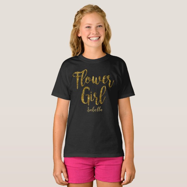 Personlig Flower Girl Tshirt | Skriv ut guldfet Tröja (Hel framsida)
