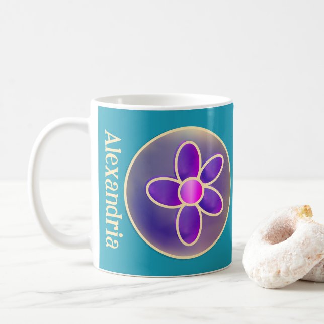 Personlig Flower Lila Teal Shock rosa Kaffemugg (Med munk)