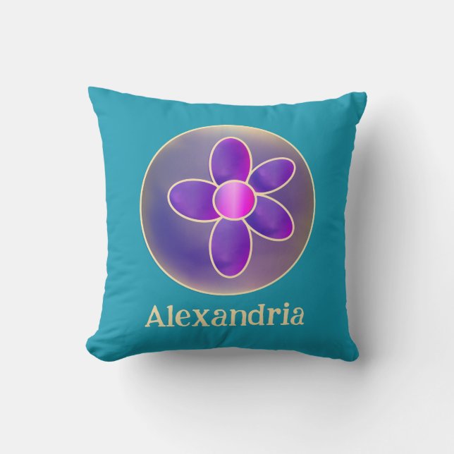 Personlig Flower Lila Teal Shock rosa Kudde (Framsida)