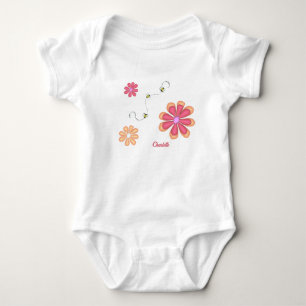 Personlig Flowers and Bees Baby Bodykostym T Shirt