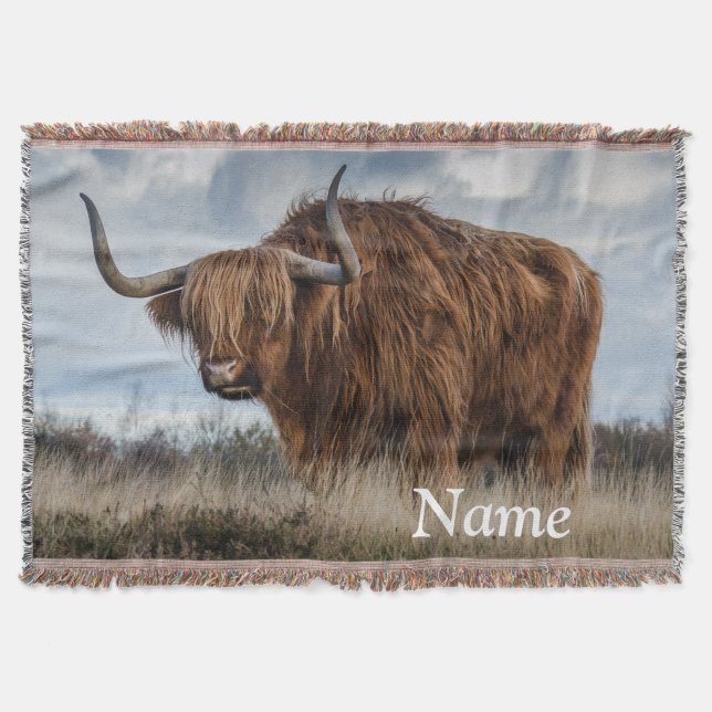 Personlig Fluffy Scottish Highland Cow Filt (Framsidan)