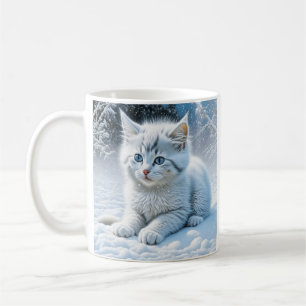 Personlig Fluffy White Kitten i Snö Kaffemugg