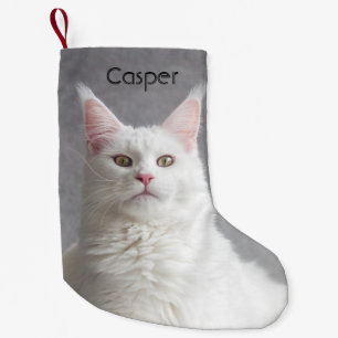 Personlig Fluffy White Maine Coon Cat Liten Julstrumpa