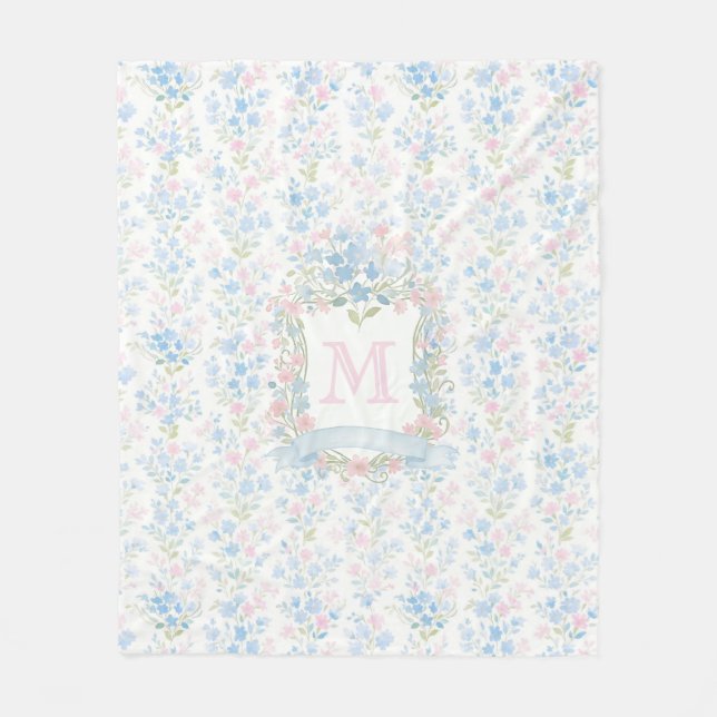 Personlig Flygblankett med Blommig Monogram Fleecefilt (Framsidan)