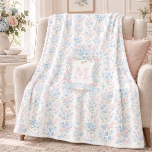 Personlig Flygblankett med Blommig Monogram Fleecefilt