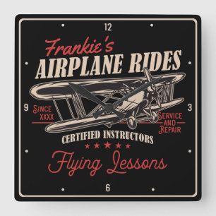 Personlig Flygplan Rides Retro Flies Lessons S Fyrkantig Klocka