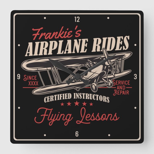 Personlig Flygplan Rides Retro Flies Lessons S Fyrkantig Klocka (Framsida)
