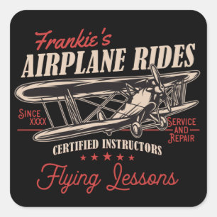 Personlig Flygplan Rides Retro Flödeslektioner Fyrkantigt Klistermärke